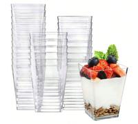 50 pièces Coupes à dessert carrées haut de gamme - Coupes à pudding en plastique transparent, réutilisables, idéales pour le yaourt, les fruits, la mousse et les mini-desserts - Solution de service él
