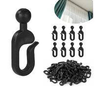 50 Pièces Crochets Rideaux Pergola, 42.5x15mm Noir Plastique Antirouille à Glissement Fluide, Rideau Pour Pergola avec Anneaux Invisibles - Accessoires D'extérieur Résistants au Vent pour Moustiquaire