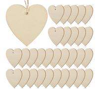 50 Pièces Cœurs en Bois, Pendentifs Troués avec Cordelettes | Bois Lisse et Poli, Usage Décoration Personnalisée, Étiquettes Présents, Enseignants et Organisateurs D'événements