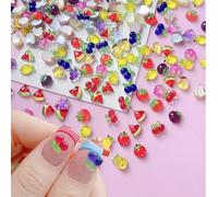 50 pièces de décoration d'ongles, mini fruits tels que cerises, myrtilles, fraises, pastèques, pêches, ananas, raisins, bananes, tomates, citrons, divers motifs de fruits mélangés et assortis de maniè