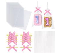 50 pièces de sachets transparents 4 x 6 pouces Rice Krispies Treats avec bâtonnets et rubans, ensemble pour riz, sachets pour cakesicles, emballage individuel pour guimauves, macarons pop, bonbons,