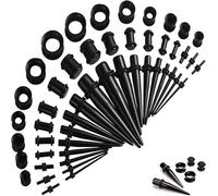 50 pièces Ecarteur Oreilles Silicone Jauges Elargissement 1.6-10mm Kit d'étirement Oreille, Tunnel Oreille Plug Oreille, Poids Oreille Ecarteur, Kit Ecarteur Oreille Acrylique Extension d'oreille Noir