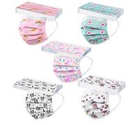 50 Pièces Enfant Masque Tissu Non-tissé 3 Plis Protection Faciale Jetable Antipoussière Doux Respirant Haute Qualité Plein Air Hommes Et Femmes Mignonne Impression Bandeaux (D-2)