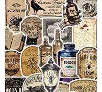 50 pièces Étiquettes de bouteilles d'apothicaire rétro, autocollants de décoration imperméables pour cadeaux d'Halloween, scrapbooking et faveurs de fête Taille UniquePolychlorures de vinyle