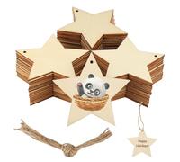 50 Pièces Étoiles en Bois de Noël avec Trous, 8cm Étoiles Vierges en Bois Décorations, Étoiles en Bois Ornements de Noel Avec corde de Jute, Etoile Deco Noël Bois Suspendue