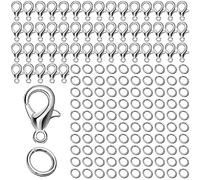50 Pièces Fermoirs pour Bijoux,Attaches et Fermoirs pour Bijoux,Fermoir Bracelet,Attache Bracelet,Fermoir Collier,avec 100pcs Anneaux de Saut Ouverts,pour Bijoux Fabrication,Argent