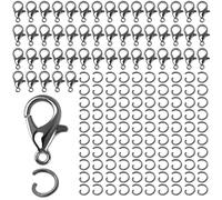 50 Pièces Fermoirs pour Bijoux,Attaches et Fermoirs pour Bijoux,Fermoir Bracelet,Attache Bracelet,Fermoir Collier,avec 100pcs Anneaux de Saut Ouverts,pour Bijoux Fabrication,Gris-noir