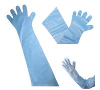 50 Pièces Gants Longs en Plastique Vétérinaire, Gants Jetables en Film Plastique Souple, Examen Vétérinaire, Gants D'insémination Artificielle, Imperméable, Protection des Bras(Bleu)