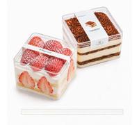 50 Pièces Gobelets à Dessert en Plastique avec Couvercles, 440ml Coupes à Dessert Carrées Coupe Apéritif Parfait Clair Bol de Service Réutilisable pour Pudding Mousse Party et idéal pour Tiramisu