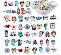 50 Pièces Infirmière Chaussures Pins, Décoration de chaussures de dessin animé, Charmes de Chaussure en PVC, Pins Crocs Enfant Thème Médical, pour DIY Chaussures, Aide Soignante Accessoire Chaussure