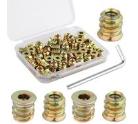 50 Pièces Insert Fileté Bois, M4 x 10mm Insert Bois avec Clé Hexagonale, Inserts D'écrou en Acier Au Carbone Galvanisé Écrous, Manchons à Visser pour Meubles en Bois