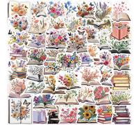 50 pièces Livre & Motif Fleur Autocollant Assorti , À Usages Multiples Décoratif Autocollant Pour Artisanat DIY , Compte Manuel Décoration Taille UniquePapetier