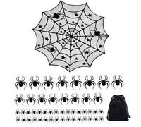 50 Pièces Nappe Halloween Stickers Muraux 3D Araignée avec Sac de Rangement | Réutilisable, 1 Chemin de Table Toile d'araignée Noire, 48 Araignée Factice, Salon, Salle à Manger, Cheminée, Intérieur