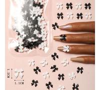 50 pièces Nœud blanc et noir Kawaii 3D mélangé Rambom Pendentif en résine pour Nail Art Fond plat brillant Ruban style dessin animé quatre saisons Accessoires de décoration d'ongles pour femmes décont