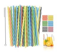 50 Pièces Paille Plastique, Paille Reutilisable Coloré, Paille avec Brosses de Nettoyage, Pailles Réutilisables Plastique, Paille Bubble Tea pour Smoothie, Cocktail, Milk-shake