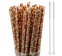 50 Pièces Pailles en Plastique Réutilisables à Imprimé Léopard Paille Animale Imprimée de Boire Paille en Plastique sur Thème Safari et 2 Brosses de Nettoyage pour Fête d'Anniversaire