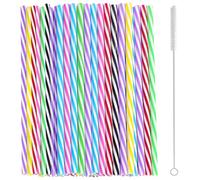 50 Pièces Pailles Réutilisables avec 1 Brosses de Nettoyage,lavables au lave-vaisselle, en plastique, pailles pour smoothies, jus, cocktails