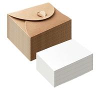 50 Pièces Petit Carte en Papier Kraft avec Enveloppe, Mini Carte Invitation Kraft, Cartes Vierges Blanches avec Fermoir Coeur Vierges pour Noël Fête d'Anniversaire Mariage Félicitation (B)