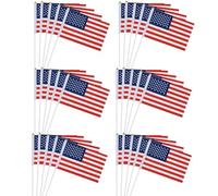 50 Pièces Petit Drapeau Américain avec Baton Drapeau USA Tenus à Manivelle Fanions États-Unis Mini Drapeau Stick Flag pour Fête Défilés Matchs de Football Evénement Sportif Jardin Décoration de Bar