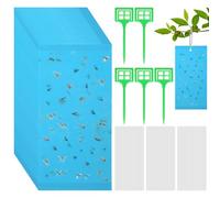 50 Pièces Pièges à Insectes, Piège à Moucherons Double Face, Bleues Piege à Mouche, 20 x 10cm Insecticide Moucheron avec 5 Supports en Plastique pour Jardins, Plantes