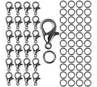 50 Pièces Pince de Homard Fermoir, et 100 Pièces d'Anneaux de Saut Ouverts, Fermoir Bracelet à Double Ouverture, connecteur d'extension Ouverture, pour DIY Bracelets(Noir)