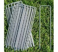 50 Pièces Piquets de Fixation en Acier Galvanisé, Anti-Rouille Sardines de Fixation, Adaptés pour Les Toiles de Paillage, Les Clôtures, Le Gazon Artificiel, Galvanisés Blancs(150x40 mm-Ø3 mm)