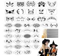 50 Pièces Pochoir Maquillage Enfant Adulte, Modèle de Tatouage pour Anniversaires Halloween Noël, Kit de Tatouage de Peinture pour Visage et Corps