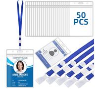 50 Pièces Porte Badge A6, 11 x 16 cm, avec Cordon et Boucle Réglable, Porte Badge Verticaux, Étanche à L'eau, PVC Transparent Porte-Carte D'Identité, Pour Employés, Étudiants, Expositions