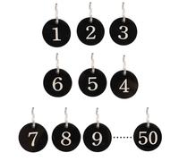 50 Pièces Porte-clés Numéroté Rond en Acrylique | Identification Facile, Usage Comptoir et Caisse, Noir, pour Personnel de Supermarché et Accueil