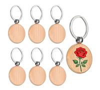 50 Pièces rond Clés en Bois Vierges, Porte Clés Bois Brut avec Anneaux