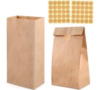 50 Pièces Sac En Papier, 27x15x9 Cm Marron Sacs Cadeaux, Sacs En Papier Kraft Avec Autocollants Pour Mariage, Anniversaire, Accessoires De Fête Et Cadeaux