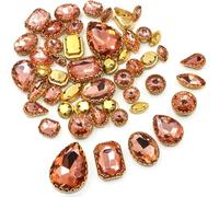 , 50 pièces/sac, pierres de cristal de formes variées, couture, dentelle dorée, sertissage de griffes, strass en verre, bricolage, chaussures, vêtements, accessoires(Water Red)