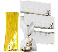 50 Pièces, Sachet Cadeau, Forme D'oreille Lapin, Animaux, Sacs Alimentaire, Biscuits, Sacs Cadeaux Pâques, Cadeaux Lapin (Livré Avec 1 Paquet D'attaches)