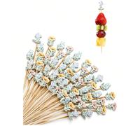 50 pièces Set de brochettes en bambou avec thème floral et de fruits, comprenant un assortiment de motifs floraux sur des piques longs en bambou. Idéal pour les fêtes à thème fleurs sauvages, ces broc