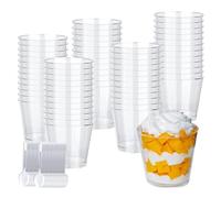 50 pièces Tasses à Dessert, avec cuillère transparente,Gobelets à dessert transparents - Réutilisables - Gobelets à dessert ronds pour la maison, les desserts, le pudding, la mousse, la crème (200 ml