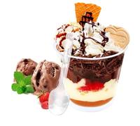 50 pièces Verrines Plastique,200ml Verrine Plastique Aperitif avec Cuillères, Gobelet rondVerrine, DIY Coupelle pour Mousse crème au Chocolat Pudding Dessert