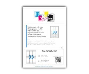 50 Planches de 33 de mini étiquette 63.5 x 25.4 mm = 1650 étiquettes - Blanc Mat - pour imprimantes Laser et Jet d'encre - Feuilles A4 autocollantes référence univers UGE33R01 Code logiciel herma 8837
