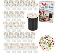 50 pots en verre renversé 230 ml HAUT Pot de conserve TO66 Fraise des bois Couvercle Livret de recettes