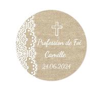 50 Profession de Foi Autocollants personnalisés votre texte Etiquettes adhésives Stickers pour communion cadeaux invités - Rd 610 (07 Tissu de dentelle)