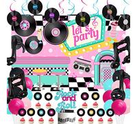 50 's Party decor 1950' s Adult Rock Party decor Let's Party backdrop Rock cake topper records notes de musique découpage de papier suspension VINTAGE 50 's 60' s Party Swirl musique notes ballons