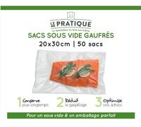 50 sachet sacs aliment sous vide gauffré Le Pratique 20 x 30 cm