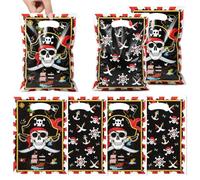 50 sachets à friandises sur le thème des pirates, avec poignées, décorés d'une carte au trésor et parfaits pour les anniversaires d'enfants.