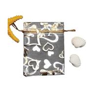 50 sachets en organza de 7 x 9 cm ou 12, décorés for mariage, avec breloques, emballage bijoux et cordon serrage, motif cœur, pochettes cadeaux(White with gold,7x9cm)