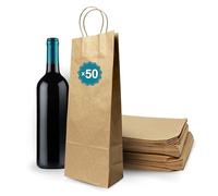 50 Sacs Bouteille Vin Kraft Avec Poignée - Sac À Vin Cadeau Noël Fêtes, Pochette Vin, Emballage Bouteille Vin Champagne, Sac Papier Pour Magasins de Vin et Cadeaux De Vin
