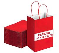 50 Sacs Cadeaux en Papier Kraft Rouge 25x10x32 cm - Sac Cadeau Anniversaire - Sac Cadeau avec Poignées Torsadées, Idéal pour Emballage Cadeaux, Célébrations, Noël, Mariage, Fête