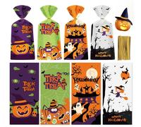 50 sacs Halloween Sacs - Sacs cadeaux en plastique Halloween Goodie Happy Halloween Candy Sac Trick Or Treat Snack Gift Cellophane Sacs avec Twis