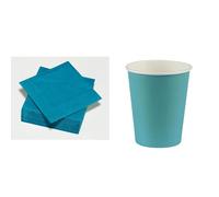 50 Serviettes Bleu Canard en ouate 2plis FSC® - 33x33cm + 12 Gobelets en carton 25cl Bleu canard