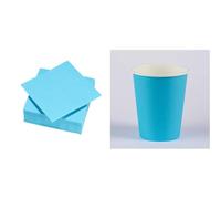 50 Serviettes Papier Tex Touch Bleu Turquoise FSC® - 25x24 cm + 12 Gobelets en carton 25cl Turquoise