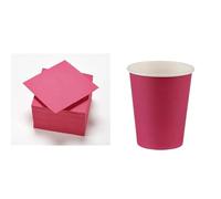 50 Serviettes Rose Fuchsia Tex Touch Cocktail FSC® - 25x24cm + 12 Gobelets Fuchsia en carton - 25cl