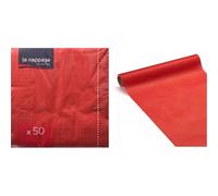 50 Serviettes Rouge en ouate 2plis FSC® - 33x33cm + Chemin de Table 3en1 Airlaid Rouge FSC® - 0.40x4,80m